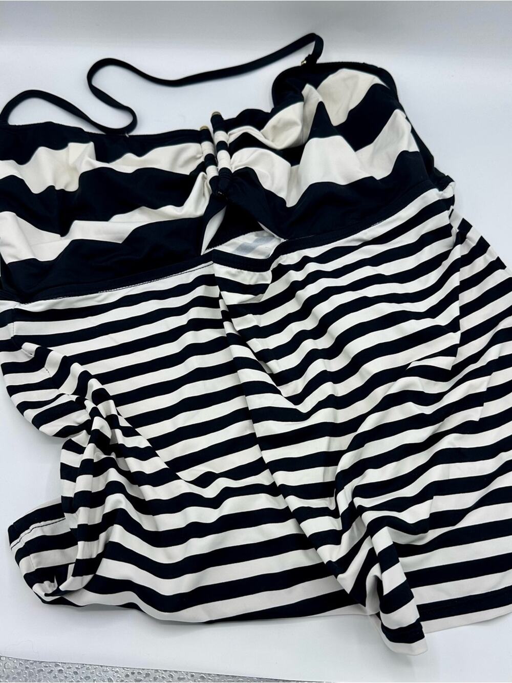 Ralph Lauren Black and White Striped Swim Top Size 16 (1329)